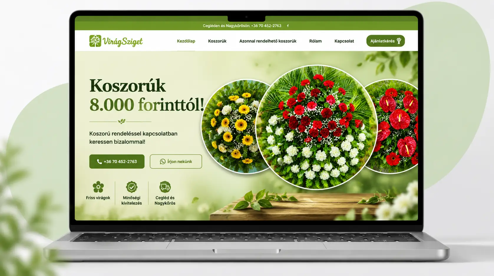 Koszorú Cegléd weboldal referencia